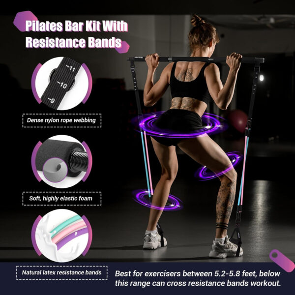 68935f4b0659f4da96891908faf36c336c85b0f6fbdb901c4e8f4.jpg Pilates Bar Kit with Resistance Bands, Multifunctinal Exercise Bar with Ab Roller for Pilates/Abs/Weight Loss, Portable Home Gym Pilates bar kit for Full Body Training Women