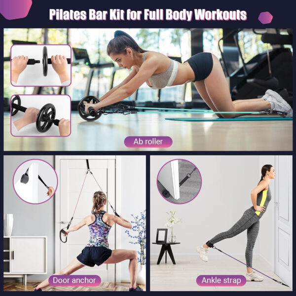 68935f4e9296e0adb9826aaf2df554c3cfb7b6c32161d6407f639.jpg Pilates Bar Kit with Resistance Bands, Multifunctinal Exercise Bar with Ab Roller for Pilates/Abs/Weight Loss, Portable Home Gym Pilates bar kit for Full Body Training Women
