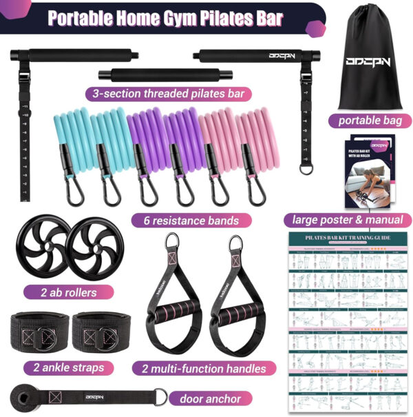 68935f4fbf98c23971183b7d5879ce635cf5291ca56fdf77f5956.jpg Pilates Bar Kit with Resistance Bands, Multifunctinal Exercise Bar with Ab Roller for Pilates/Abs/Weight Loss, Portable Home Gym Pilates bar kit for Full Body Training Women