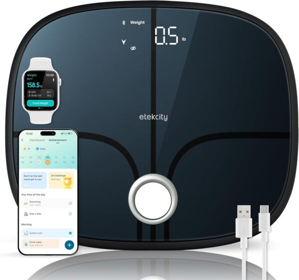Etekcity Smart Scale for Body Weight FSA HSA Store Eligible, Bathroom Digital Weighing Scale with BMI, Body Fat, Muscle Mass, Accurate Bluetooth Home User Health Equipment Sync Apps