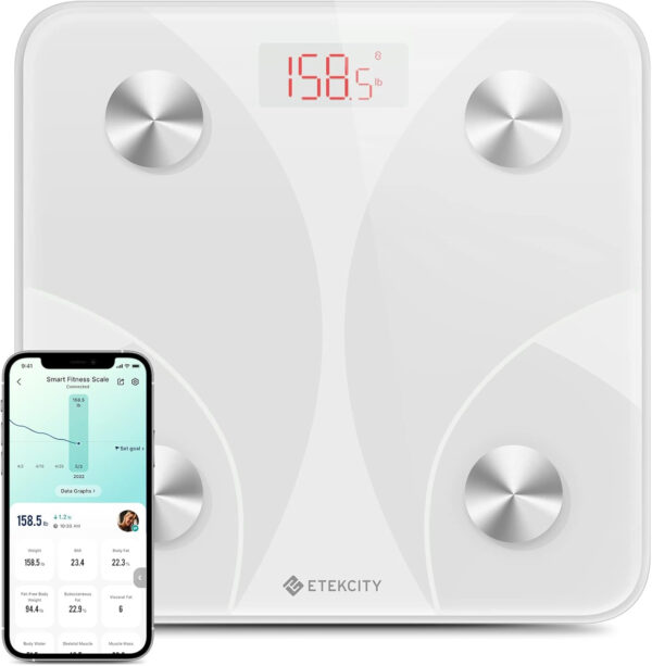 Etekcity Smart Scale for Body Weight FSA HSA Store Eligible, Bathroom Digital Weighing Scale with BMI, Body Fat, Muscle Mass, Accurate Bluetooth Home User Health Equipment Sync Apps