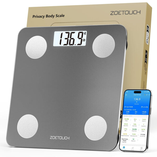 Smart Bathroom Scale for Body Weight, Digital Weighing Scale with BMI, Body Fat, Muscle Mass, Bluetooth Machine for People, Work with App, 14 Body Composition Analyzer