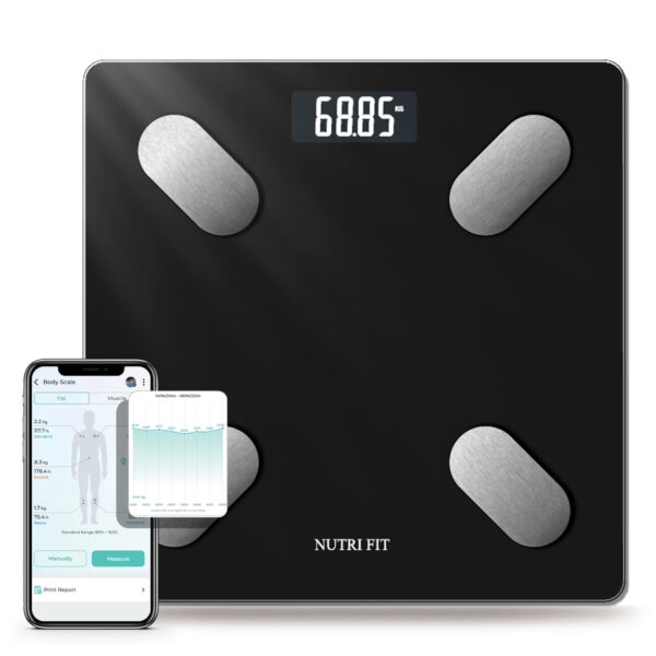 689361c41039f74679fdcc9a4cbe940904ee9ca45c7325e02a495.jpg NUTRI FIT Smart Scale for Body Weight Body Composition Monitor, Bathroom Digital Weighing Scale with BMI, Body Fat, Muscle Mass, Accurate Bluetooth Home User Health Equipment Sync Apps