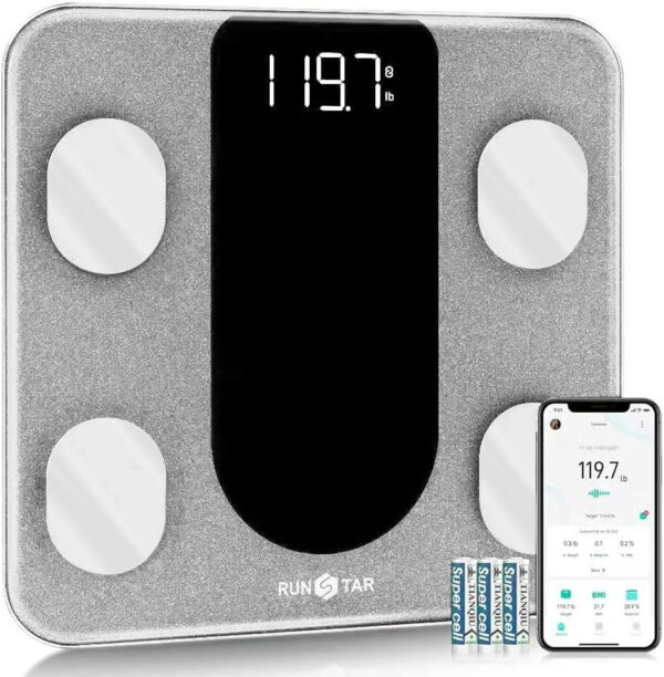 689361f963b4f842df92b2979c0ea8a67b45a7af304527a20e62c.jpg Runstar Smart Scale FSA or HSA Eligible, 8 Electrodes Digital Bathroom Scale for Body Weight and Fat, BMI, Muscle Mass 28 Body Composition Measurement, with Full-Color TFT LCD on Retractable Handle