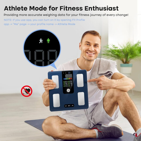 GE Scale for Body Weight Smart: Digital Bathroom Body Fat Scales 500lbs for BMI Muscle Bluetooth Smart Weight Monitor 11.8" Large Platform Weighing Machine Health Analyzer with App Dark Blue
