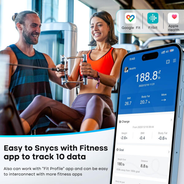 GE Scale for Body Weight Smart: Digital Bathroom Body Fat Scales 500lbs for BMI Muscle Bluetooth Smart Weight Monitor 11.8" Large Platform Weighing Machine Health Analyzer with App Dark Blue