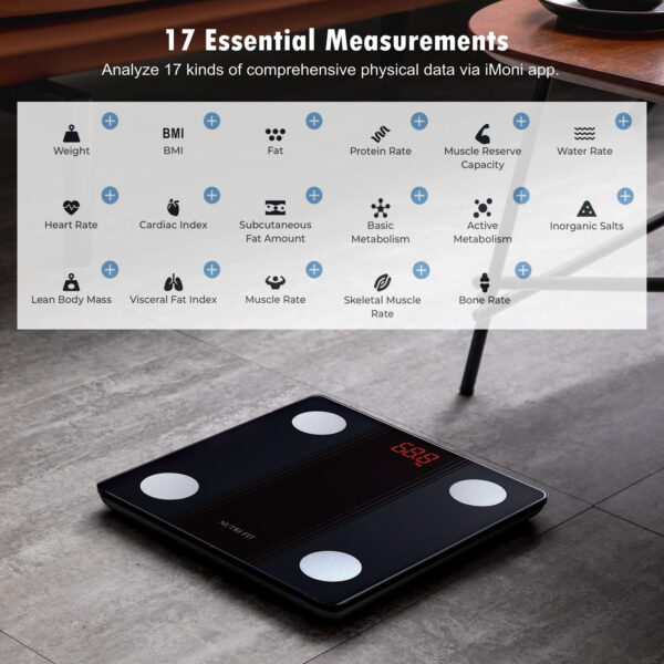 689362ae9371174ccb99f194e2026423dd3218aac86359378f86c.jpg NUTRI FIT Bathroom Scale Smart Digital Bluetooth Scales for Body Weight, Body Fat, BMI Body Composition Analyzer Weighing Scale with High Precision Measurements Sync APP Heavy Duty 330lbs
