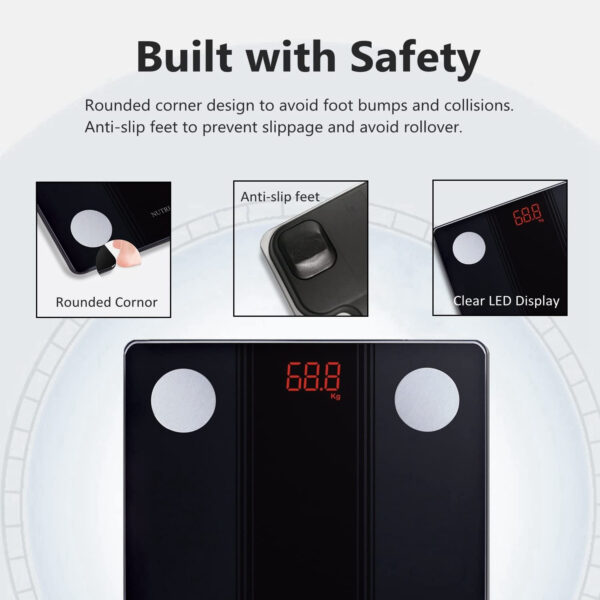 689362b4ecbd368be1d931b5bbf426d048e6311d490bc0c63d5a0.jpg NUTRI FIT Bathroom Scale Smart Digital Bluetooth Scales for Body Weight, Body Fat, BMI Body Composition Analyzer Weighing Scale with High Precision Measurements Sync APP Heavy Duty 330lbs