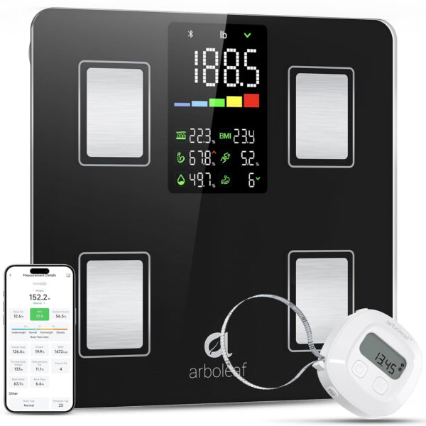 689362eca4a8ce87680efd7377e931104835f0d2cd3077ec3a1ca.jpg Arboleaf Smart Scale with BMI, Body Fat, Muscle Mass, 14 Composition Metrics, Large LED Display, Digital Bathroom Scale for Weight, Accurate Weighing Machine, App Sync, 500lbs, 11.8"