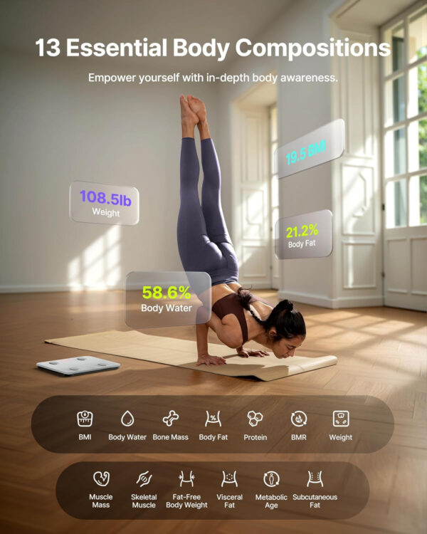 6893633f5a1a1c44e51879990b17739be3f9f5f2f4df69040bb44.jpg FITINDEX Smart Scale for Body Weight, Scale with BMI, Body Fat, Muscle Mass, Digital, Bathroom, Weighing, Bluetooth, Body Composition Monitor Health Analyzer with App, FSA HSA Eligible, 400lb, Black