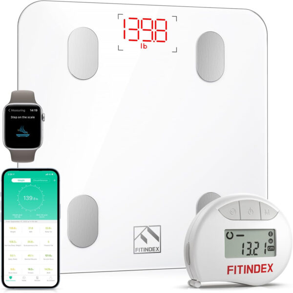 6893634b88a98fdaf1fb50051c9dc9c75d7089b6b0b299cc6ca0e.jpg FITINDEX Smart Scale for Body Weight, Scale with BMI, Body Fat, Muscle Mass, Digital, Bathroom, Weighing, Bluetooth, Body Composition Monitor Health Analyzer with App, FSA HSA Eligible, 400lb, Black