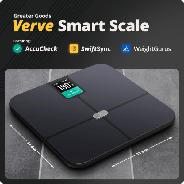 68936378709e7b81e6dcd1b49f62c985d495f9107253f884aec47.jpg Greater Goods Smart Weight Scale – Digital Bathroom Scale with BMI, Body Fat & Muscle Mass, Bluetooth and Wi-Fi Sync with Weight Gurus App, Large Display, 440lb Capacity