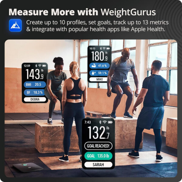 6893637d08d560cca37700823ee61f91a41095dc36cd0948fcb47.jpg Greater Goods Smart Weight Scale – Digital Bathroom Scale with BMI, Body Fat & Muscle Mass, Bluetooth and Wi-Fi Sync with Weight Gurus App, Large Display, 440lb Capacity