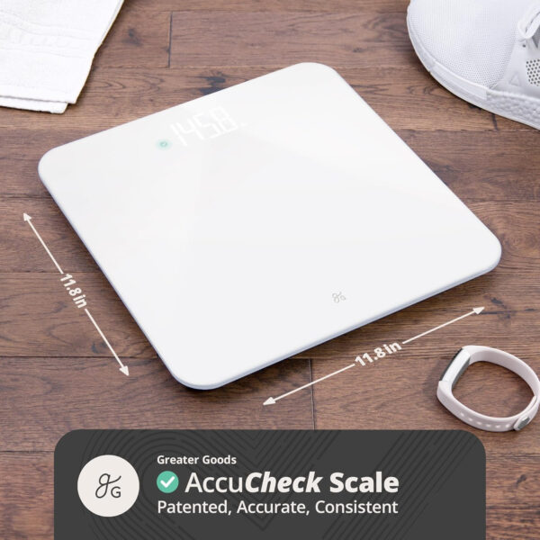 6893637f7127a9ae4742cf8b43b01e0458d00e221b35e0a79337d.jpg Greater Goods Smart Weight Scale – Digital Bathroom Scale with BMI, Body Fat & Muscle Mass, Bluetooth and Wi-Fi Sync with Weight Gurus App, Large Display, 440lb Capacity