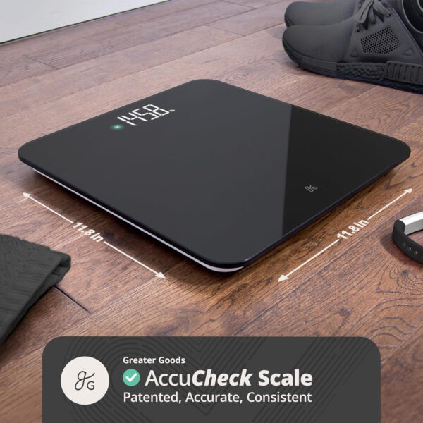 68936398d92e3d3d48926bbf36924d699badc1d656a8e41c16ae9.jpg Greater Goods Smart Weight Scale – Digital Bathroom Scale with BMI, Body Fat & Muscle Mass, Bluetooth and Wi-Fi Sync with Weight Gurus App, Large Display, 440lb Capacity