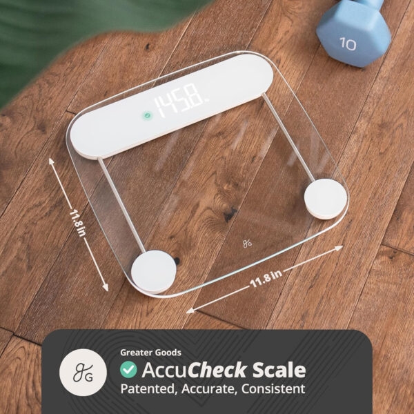 689363a10643c1513a27f3acbc573cdd3febd49b18dba28a59b0f.jpg Greater Goods Smart Weight Scale – Digital Bathroom Scale with BMI, Body Fat & Muscle Mass, Bluetooth and Wi-Fi Sync with Weight Gurus App, Large Display, 440lb Capacity