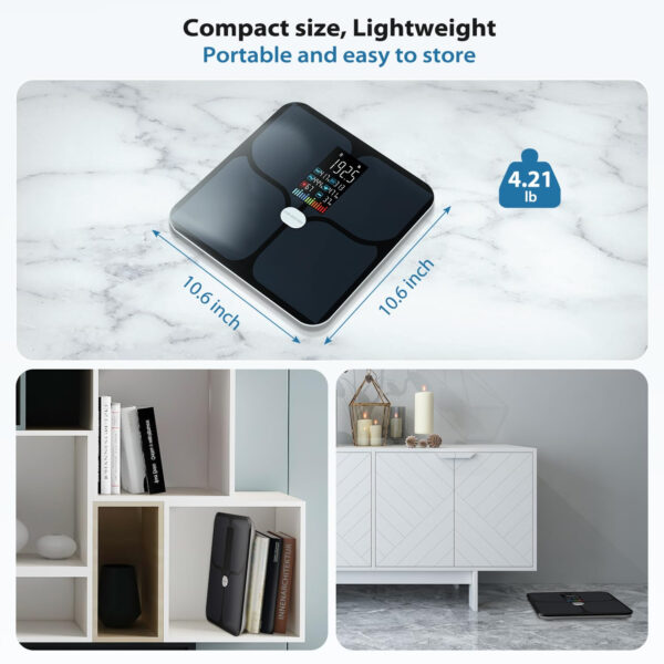 ABLEGRID Body Fat Scale,Digital Smart Bathroom Scale for Body Weight, Large Color Display Screen, 16 Body Composition Metrics BMI, Water Weigh, Heart Rate, Baby Mode, 400lb, Rechargeable