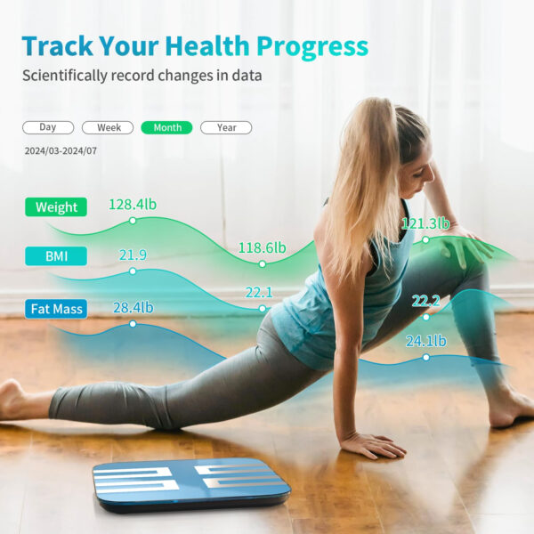 689364493dcc38a50c148783b7862a3ad166c7ec362616eeac882.jpg NLV Smart Scale for Body Weight, Digital Bathroom Scale LED Display, BMI, Body Fat, Muscle Mass 18 Body Composition Monitor Health Analyzer Sync Apps, High Accuracy, Save Space, 396lbs (Blue)