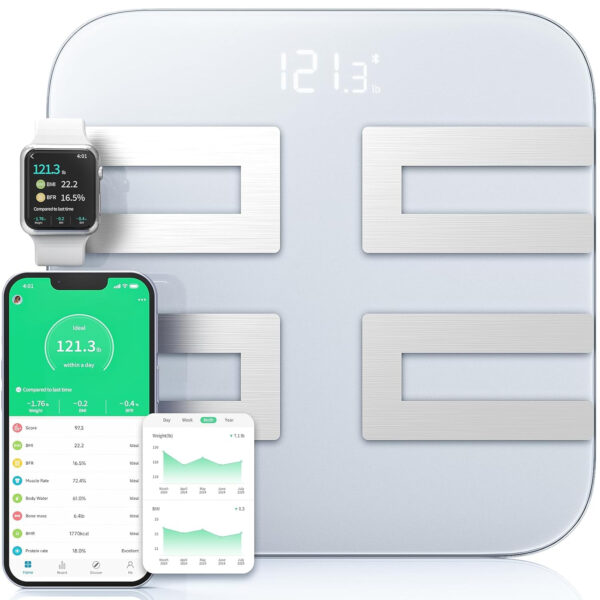 6893644ec4f6cdd7e6a64db7b2bf12a1aa21281802277c8115cd4.jpg NLV Smart Scale for Body Weight, Digital Bathroom Scale LED Display, BMI, Body Fat, Muscle Mass 18 Body Composition Monitor Health Analyzer Sync Apps, High Accuracy, Save Space, 396lbs (Blue)