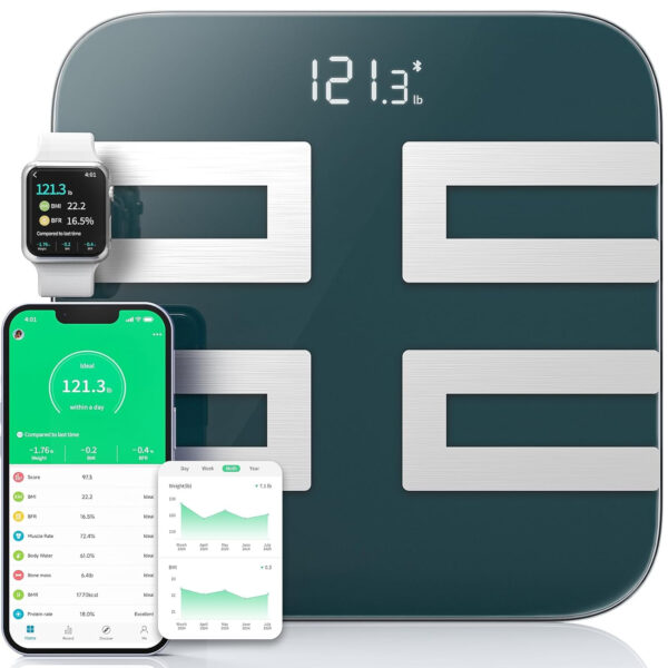 6893645d75c424e2ce5ec6a9fd58e6c2d5447b93d025bacd4709c.jpg NLV Smart Scale for Body Weight, Digital Bathroom Scale LED Display, BMI, Body Fat, Muscle Mass 18 Body Composition Monitor Health Analyzer Sync Apps, High Accuracy, Save Space, 396lbs (Blue)