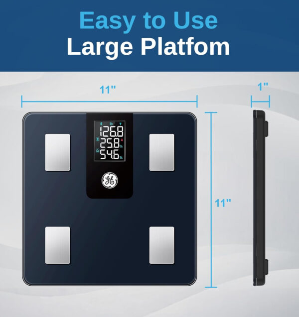 GE Smart Scale for Body Weight and Fat Percentage with All-in-one LCD Display, Digital Bathroom Weight Scales Bluetooth Body Composition Analyzer with App, Accurate Weighing, 400 lbs / 180 kg