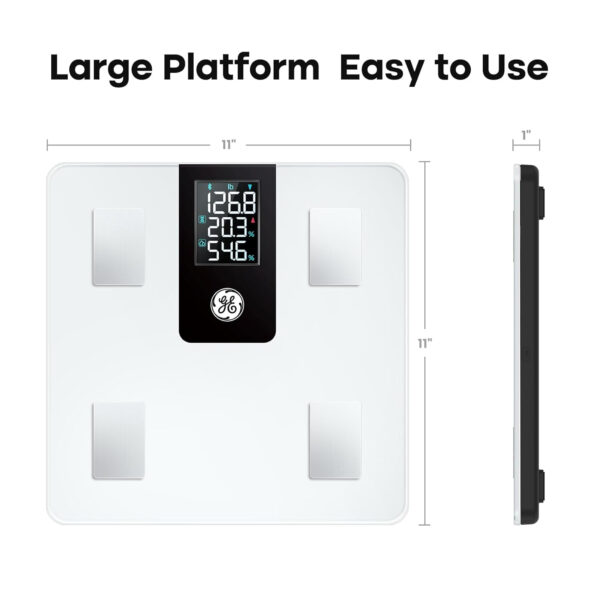 GE Smart Scale for Body Weight and Fat Percentage with All-in-one LCD Display, Digital Bathroom Weight Scales Bluetooth Body Composition Analyzer with App, Accurate Weighing, 400 lbs / 180 kg
