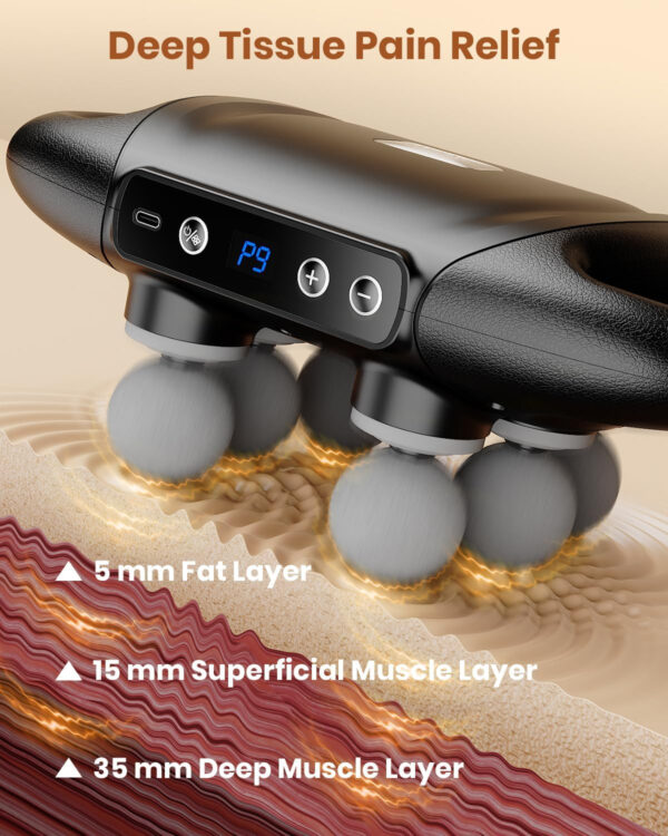 6-Head Massage Gun, Deep Tissue Back Massager with 32 Adjustable Intensities & 9 Modes, Electric Percussion Massager, Gun Tool for Back/Shoulders/Legs/Arms/Neck & Full Body Muscle Pain Relief