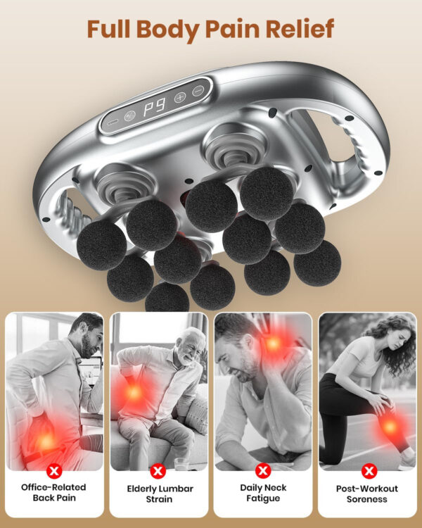 6-Head Massage Gun, Deep Tissue Back Massager with 32 Adjustable Intensities & 9 Modes, Electric Percussion Massager, Gun Tool for Back/Shoulders/Legs/Arms/Neck & Full Body Muscle Pain Relief