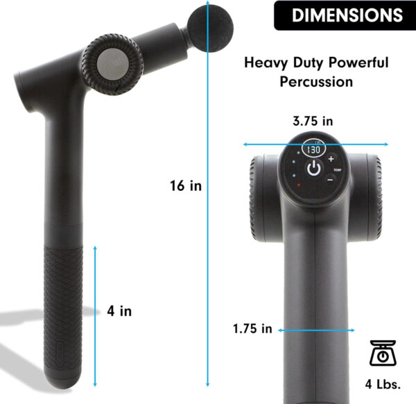 R2 PRO+ Massage Gun - Powerful High Intensity Articulating Deep Tissue Back Massager with Extension Handle and 6X Heads Including Heated Attachment