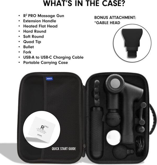 R2 PRO+ Massage Gun - Powerful High Intensity Articulating Deep Tissue Back Massager with Extension Handle and 6X Heads Including Heated Attachment