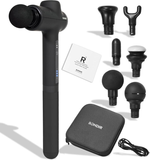 R2 PRO+ Massage Gun - Powerful High Intensity Articulating Deep Tissue Back Massager with Extension Handle and 6X Heads Including Heated Attachment