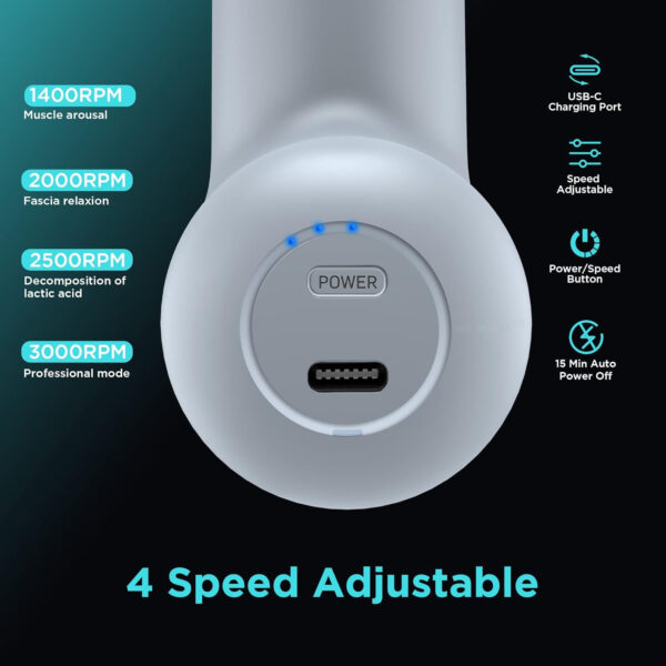 Mini Massage Gun, Powerful Fascial Gun Portable Deep Tissue Percussion Muscle Back Head Massager for Pain Relief with 4 Massage Heads High-Intensity Vibration Rechargeable Small Massage Gun