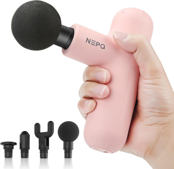 Mini Massage Gun, Powerful Fascial Gun Portable Deep Tissue Percussion Muscle Back Head Massager for Pain Relief with 4 Massage Heads High-Intensity Vibration Rechargeable Small Massage Gun