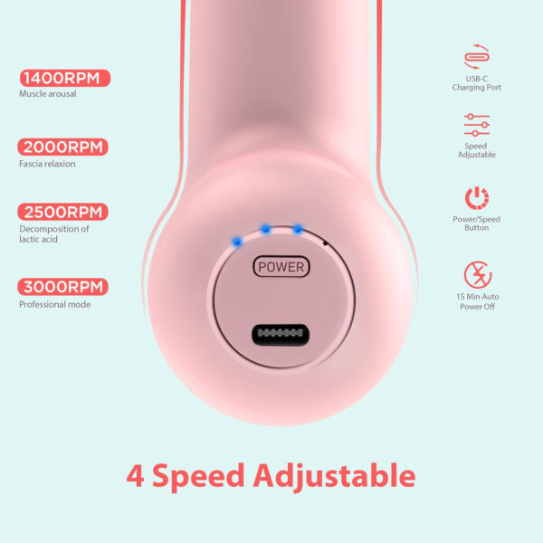 Mini Massage Gun, Powerful Fascial Gun Portable Deep Tissue Percussion Muscle Back Head Massager for Pain Relief with 4 Massage Heads High-Intensity Vibration Rechargeable Small Massage Gun