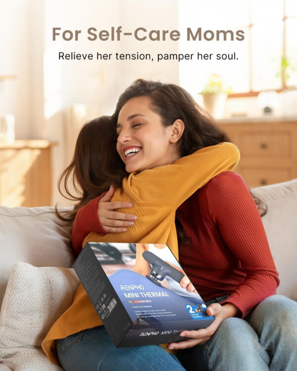 RENPHO Mini Thermal Massage Gun with Heat, Portable Deep Tissue Percussion Massager, Color Silicone Sleeves Travel Size with Carry Case, Grey