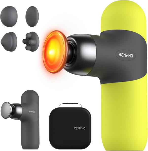 RENPHO Mini Thermal Massage Gun with Heat, Portable Deep Tissue Percussion Massager, Color Silicone Sleeves Travel Size with Carry Case, Grey