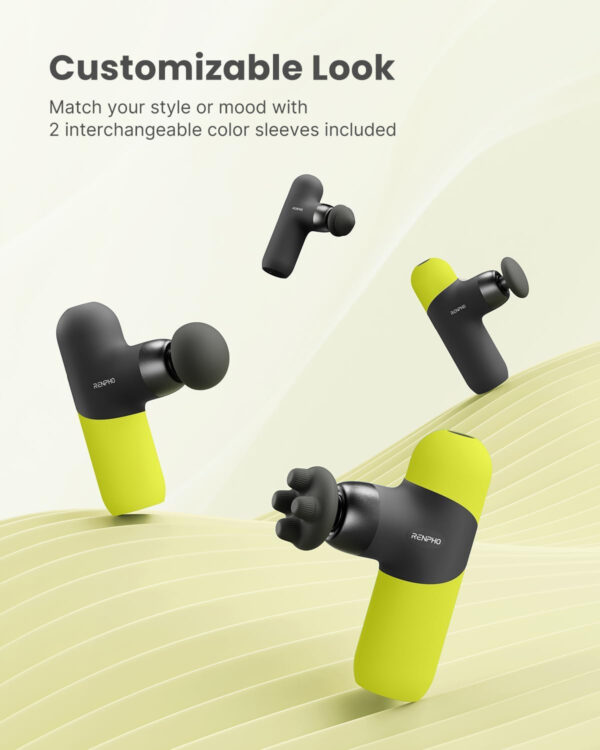 RENPHO Mini Thermal Massage Gun with Heat, Portable Deep Tissue Percussion Massager, Color Silicone Sleeves Travel Size with Carry Case, Grey