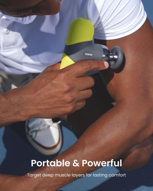 RENPHO Mini Thermal Massage Gun with Heat, Portable Deep Tissue Percussion Massager, Color Silicone Sleeves Travel Size with Carry Case, Grey