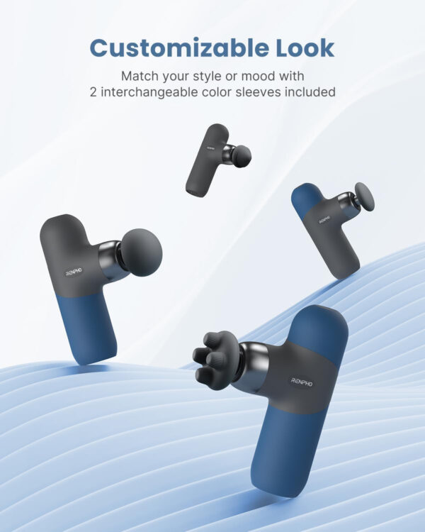 RENPHO Mini Thermal Massage Gun with Heat, Portable Deep Tissue Percussion Massager, Color Silicone Sleeves Travel Size with Carry Case, Grey