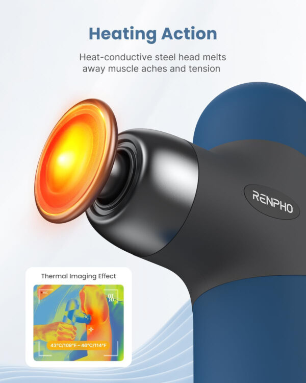 RENPHO Mini Thermal Massage Gun with Heat, Portable Deep Tissue Percussion Massager, Color Silicone Sleeves Travel Size with Carry Case, Grey