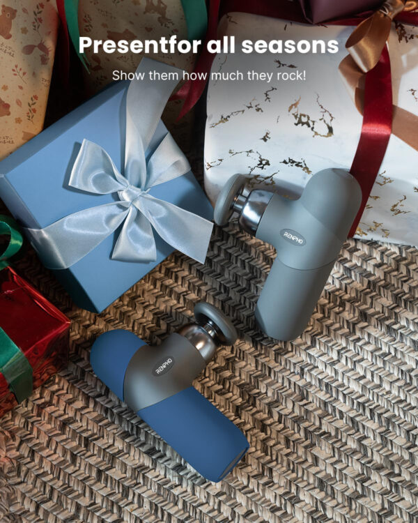 RENPHO Mini Thermal Massage Gun with Heat, Portable Deep Tissue Percussion Massager, Color Silicone Sleeves Travel Size with Carry Case, Grey