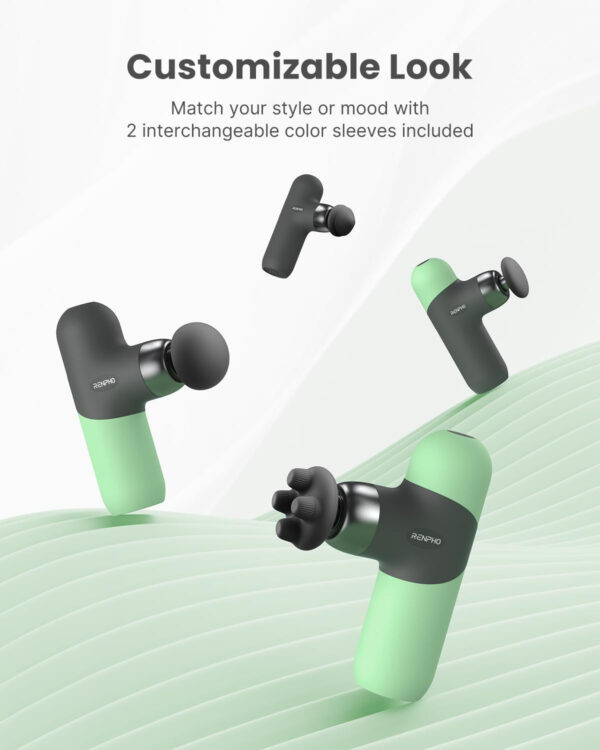 RENPHO Mini Thermal Massage Gun with Heat, Portable Deep Tissue Percussion Massager, Color Silicone Sleeves Travel Size with Carry Case, Grey