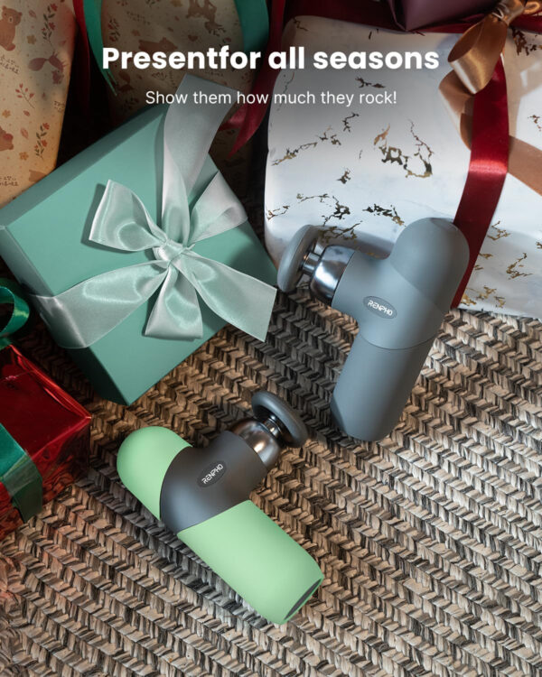 RENPHO Mini Thermal Massage Gun with Heat, Portable Deep Tissue Percussion Massager, Color Silicone Sleeves Travel Size with Carry Case, Grey