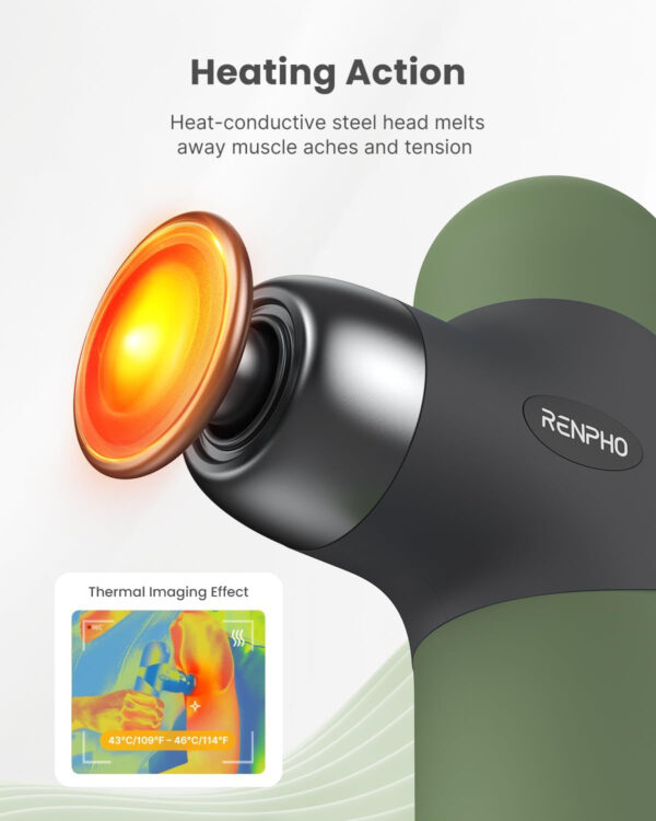 RENPHO Mini Thermal Massage Gun with Heat, Portable Deep Tissue Percussion Massager, Color Silicone Sleeves Travel Size with Carry Case, Grey