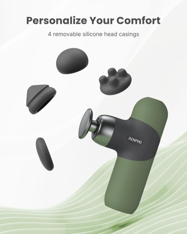 RENPHO Mini Thermal Massage Gun with Heat, Portable Deep Tissue Percussion Massager, Color Silicone Sleeves Travel Size with Carry Case, Grey