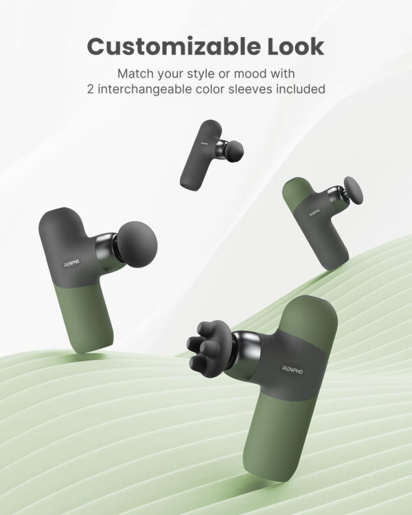 RENPHO Mini Thermal Massage Gun with Heat, Portable Deep Tissue Percussion Massager, Color Silicone Sleeves Travel Size with Carry Case, Grey