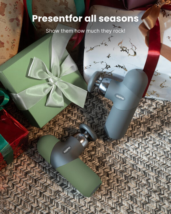 RENPHO Mini Thermal Massage Gun with Heat, Portable Deep Tissue Percussion Massager, Color Silicone Sleeves Travel Size with Carry Case, Grey