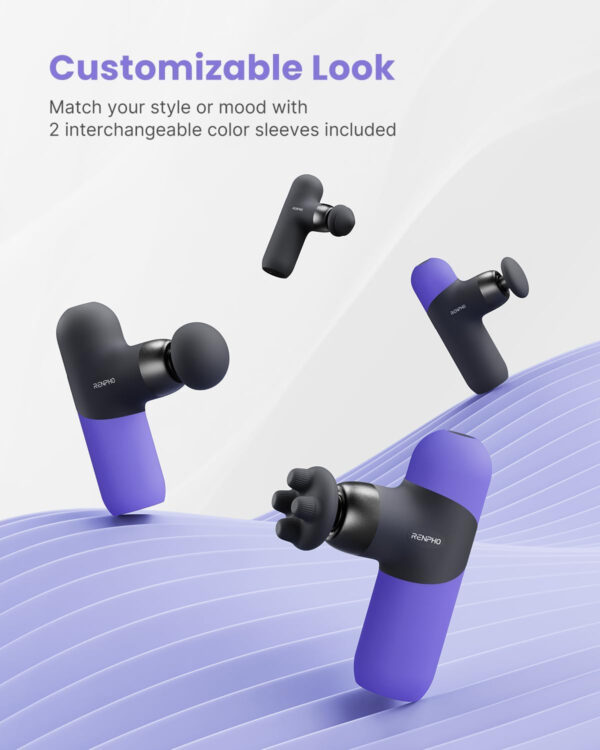 RENPHO Mini Thermal Massage Gun with Heat, Portable Deep Tissue Percussion Massager, Color Silicone Sleeves Travel Size with Carry Case, Grey