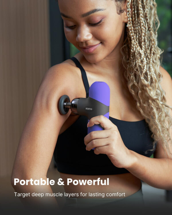 RENPHO Mini Thermal Massage Gun with Heat, Portable Deep Tissue Percussion Massager, Color Silicone Sleeves Travel Size with Carry Case, Grey
