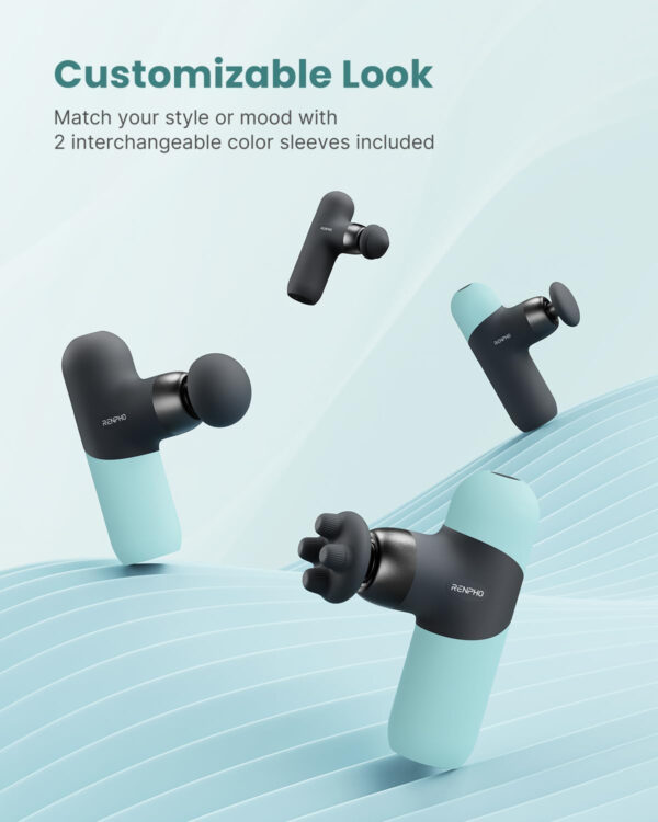 RENPHO Mini Thermal Massage Gun with Heat, Portable Deep Tissue Percussion Massager, Color Silicone Sleeves Travel Size with Carry Case, Grey